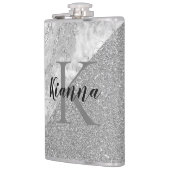 Silver Marble Silver Glitzer Elegantes Monogramm Flachmann (Links)
