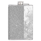 Silver Marble Silver Glitzer Elegantes Monogramm Flachmann (Rückseite)