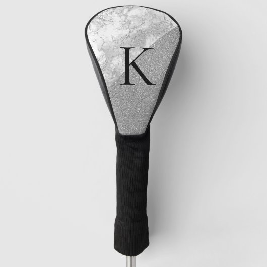 Silver Marble Silver Glitzer Monogram Modern Golf Headcover (Vorderseite)