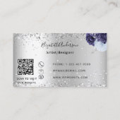 Silver Marine blauen Blumen eleganten QR-Code Visitenkarte (Rückseite)