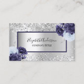 Silver Marine blauen Blumen eleganten QR-Code Visitenkarte (Vorderseite)
