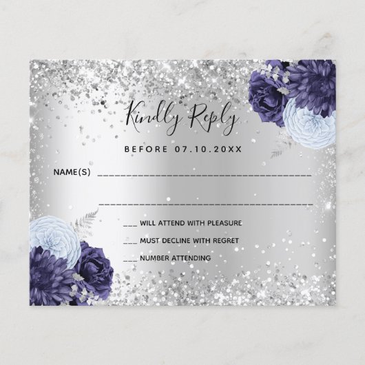 Silver Marine Blumengestelle Budget Hochzeit RSVP Flyer (Vorne)