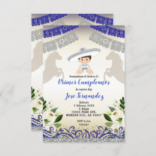 Silver Marine PRIMER CUMPLEANOS UNO Fiesta Geburts Einladung