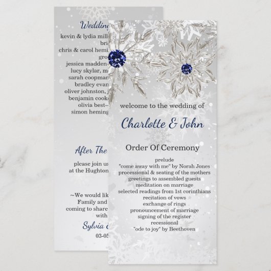 Silver Marine Schneeflocken Winter Hochzeitsprogra Programm (Vorne/Hinten)