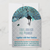 Silver marokkanische Tile Aqua & Coral Peacock Wed Einladung (Vorderseite)