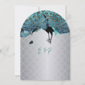 Silver marokkanische Tile Aqua & Coral Peacock Wed Einladung (Rückseite)