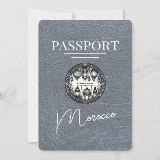 Silver Marokko Passport Wedding Einladung (Rückseite)