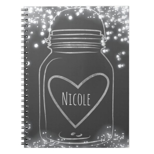 Silver Mason Jar & Lights Rustikales Glam Jede Far Notizblock (Vorderseite)