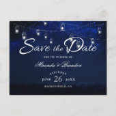 Silver Mason Jar String Lights Blue Save the Date Ankündigungspostkarte (Vorderseite)