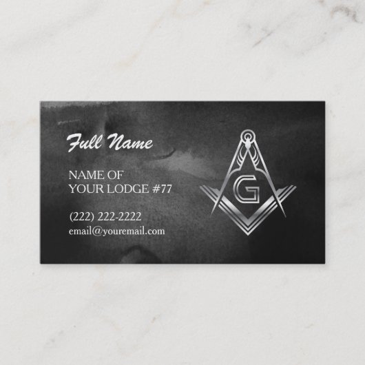 Silver Masonic Business Cards | Schwarze Farbe Telefonnummerkarte (Vorderseite)