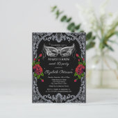 Silver Masque Rote Rosen Gothic Sweet 16 Einladungspostkarte (Stehend Vorderseite)