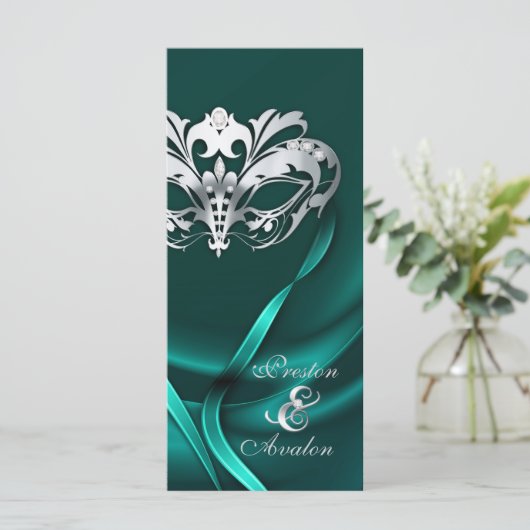 Silver Masquerade Aquamarin Jeweled Wedding Progra Programm (Stehend Vorderseite)