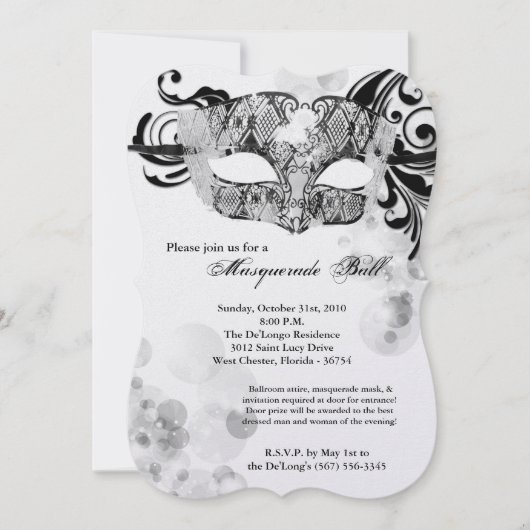 Silver Masquerade Ball Maskenkostüm Halloween Teil Einladung (Vorderseite)