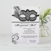 Silver Masquerade Ball Maskenkostüm Halloween Teil Einladung (Stehend Vorderseite)