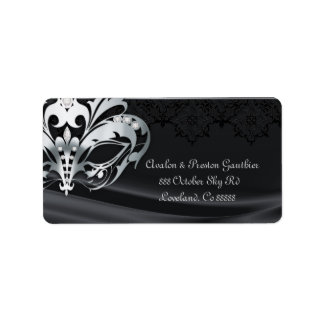 Silver Masquerade Black Jewel Address Label Adressaufkleber