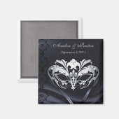 Silver Masquerade Black Save the Date Magnet (Vorderseite/Rückseite)