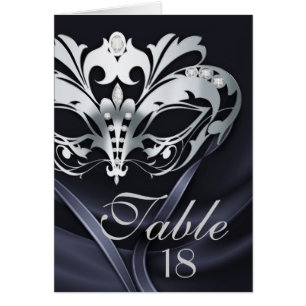 Silver Masquerade Black Tischnummer Card