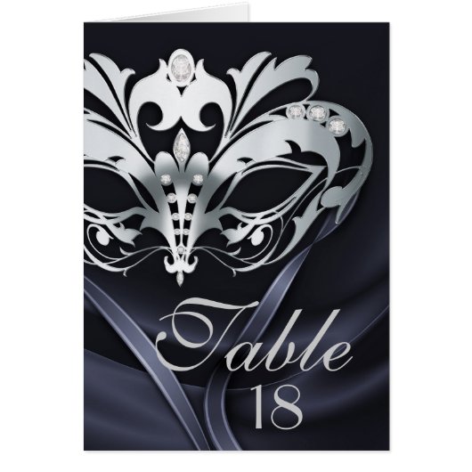 Silver Masquerade Black Tischnummer Card (Vorne)
