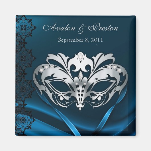 Silver Masquerade Blue Save the Date Magnet (Vorne)