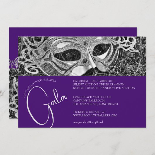 Silver Masquerade Gala Einladung (Vorne/Hinten)