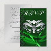 Silver Masquerade Green Jeweled UAWG Einladung (Vorne/Hinten)