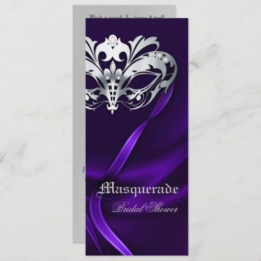 Silver Masquerade Lila Bridal Dusche Einladung (Vorne/Hinten)