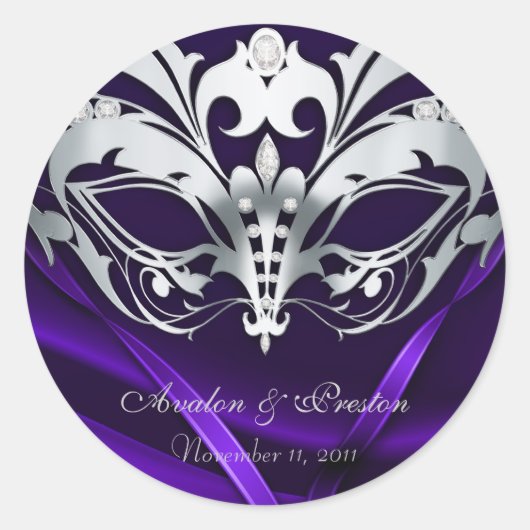 Silver Masquerade Lila Wedding Sticker (Vorderseite)