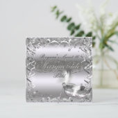 Silver Masquerade Maske Elegante Ball Geburtstagsp Einladung (Stehend Vorderseite)