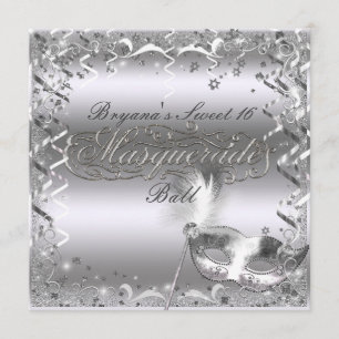 Silver Masquerade Maske Elegante Ball Geburtstagsp Einladung