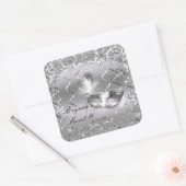 Silver Masquerade Maske Elegante Ball Geburtstagsp Quadratischer Aufkleber (Umschlag)
