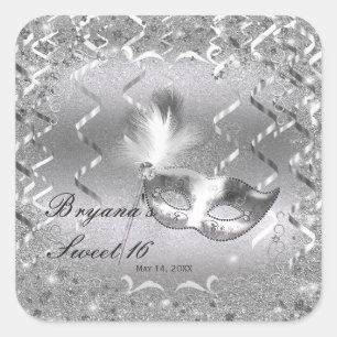 Silver Masquerade Maske Elegante Ball Geburtstagsp Quadratischer Aufkleber