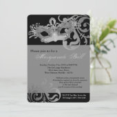 Silver Masquerade Maskenball Halloween Einladung (Stehend Vorderseite)