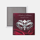 Silver Masquerade Red Save the Date Magnet (Vorderseite/Rückseite)
