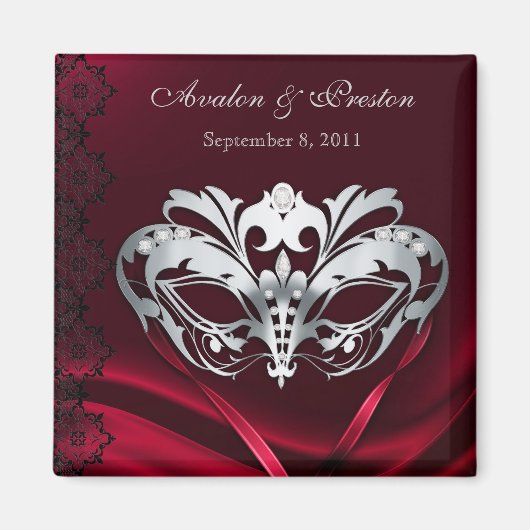 Silver Masquerade Red Save the Date Magnet (Vorne)