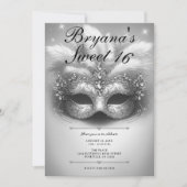 Silver Masquerade Sweet 16 Foto Geburtstag Einladung (Vorderseite)