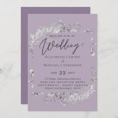 Silver Mauve Lila Botanisches Leaf Hochzeitbudget (Vorne/Hinten)