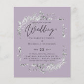 Silver Mauve Lila Botanisches Leaf Hochzeitbudget (Vorderseite)