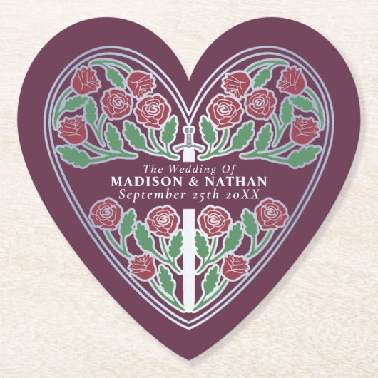 Silver Mauve Royal Medieval Floral Sword Wedding Untersetzer (Vorderseite)