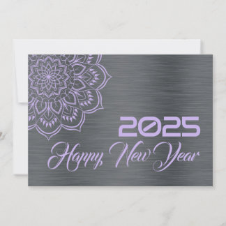 Silver mauve wish card New Year with mandala Feiertagskarte