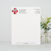 Silver Medical 3D Caduceus Cross Red Briefbogen (Stehend Vorderseite)