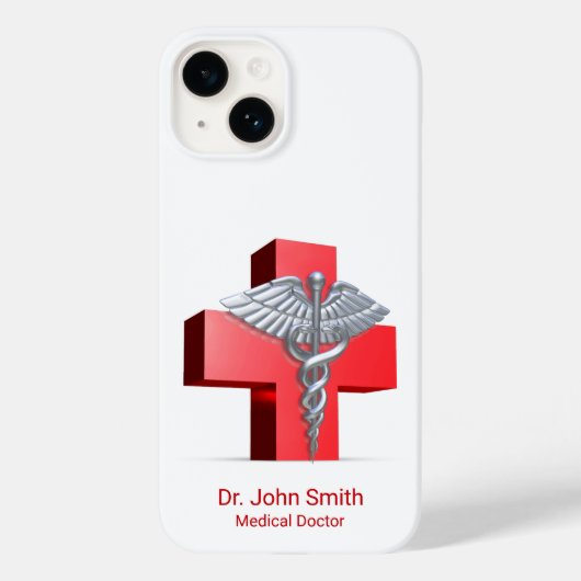 Silver Medical 3D Caduceus Cross Red Case-Mate iPhone Hülle (Rückseite)