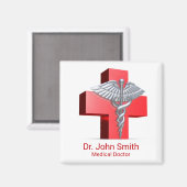 Silver Medical 3D Caduceus Cross Red Magnet (Vorderseite/Rückseite)