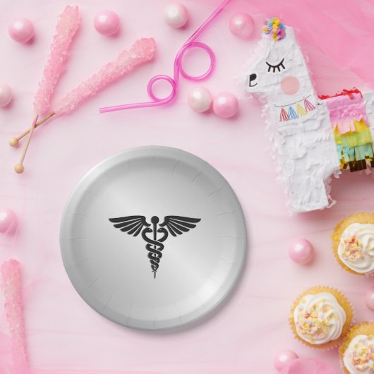 Silver Medical Caduceus Pappteller (Party)