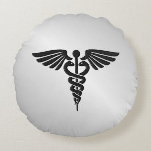 Silver Medical Caduceus Rundes Kissen
