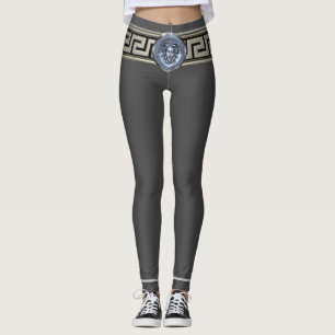 Silver Medusa Griechischer Schlüssel für Grau-Gorg Leggings