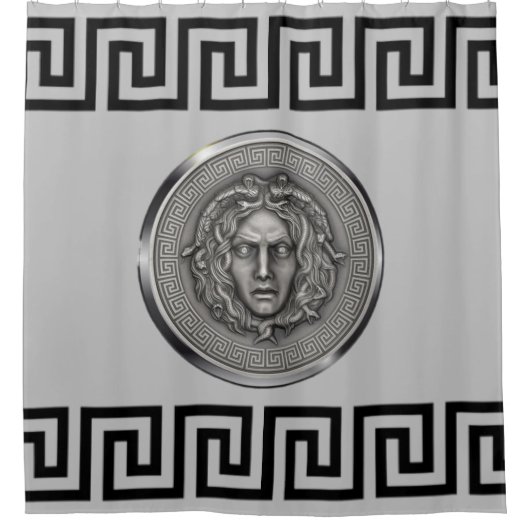 Silver Medusa mit griechischem Key Grau Duschvorhang (Vorderseite)