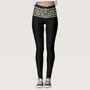 Silver Medusa und Griechischer Schlüssel auf schwa Leggings
