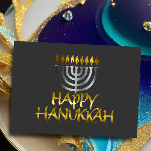Silver Menorah Flames Happy Hanukkah Card Feiertagskarte