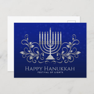 Silver Menorah Swirl Ornament Happy Hanukkah  Postkarte