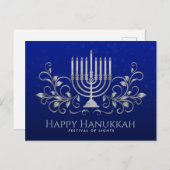Silver Menorah Swirl Ornament Happy Hanukkah Postkarte (Vorne/Hinten)